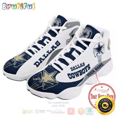 Personalized Dallas Cowboys Nfl Team Custom White Blue Air Jordan 13 Shoes