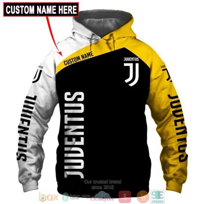 Juventus FC Custom Name Black Yellow Pullover Hoodie