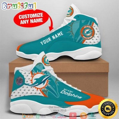 Personalized Miami Dolphins Nfl Big Logo Air Jordan 13 Sneaker Shoes
