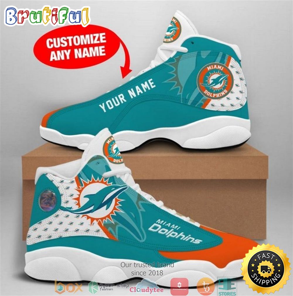 Personalized Miami Dolphins Nfl Big Logo Air Jordan 13 Sneaker Shoes Personalized Miami Dolphins Nfl Big Logo Air Jordan 13 Sneaker Shoes