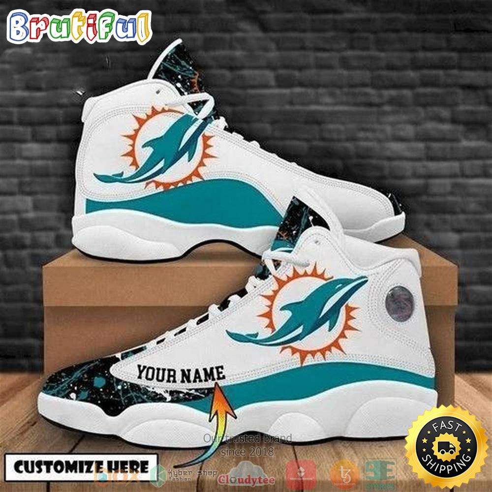 Personalized Miami Dolphins Nfl Football Team Big Logo 34 Gift Air Jordan 13 Sneaker Shoes Personalized Miami Dolphins Nfl Football Team Big Logo 34 Gift Air Jordan 13 Sneaker Shoes