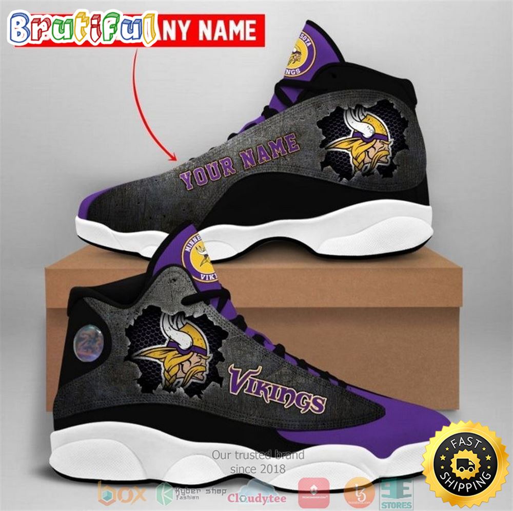 Personalized Minnesota Vikings Nfl Big Logo Football Team 4 Air Jordan 13 Sneaker Shoes Personalized Minnesota Vikings Nfl Big Logo Football Team 4 Air Jordan 13 Sneaker Shoes