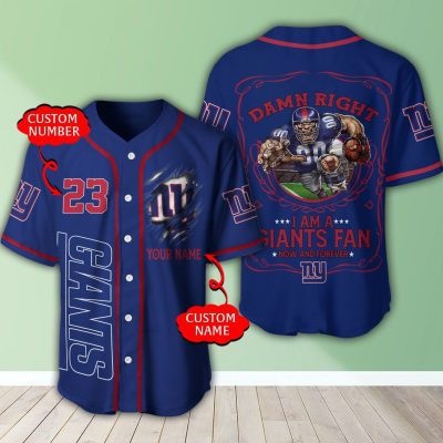 NFL New York Giants Custom Name Number Blue Baseball Jersey