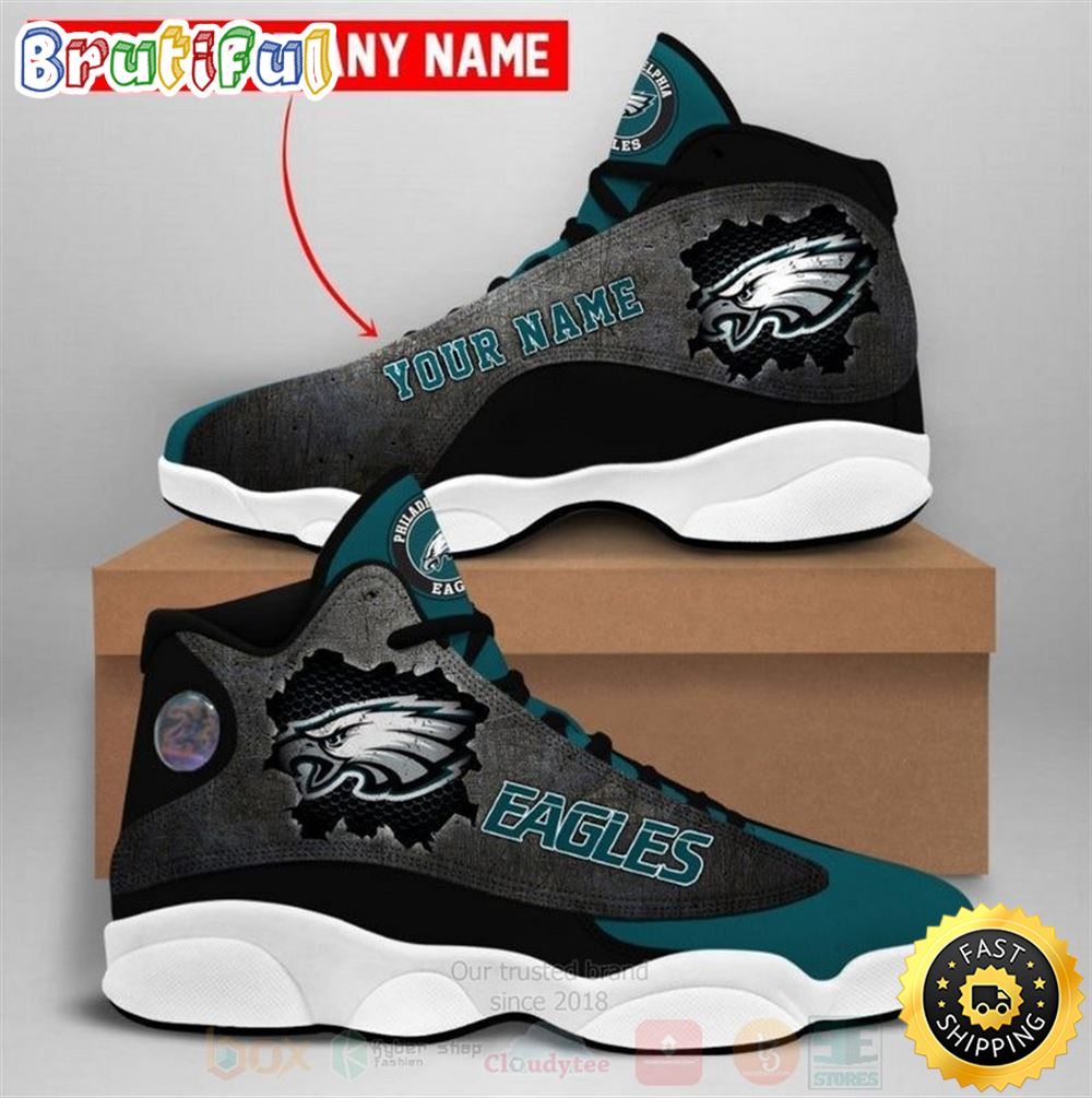 Philadelphia Eagles Nfl Big Logo Football Team Custom Name Air Jordan 13 Shoes