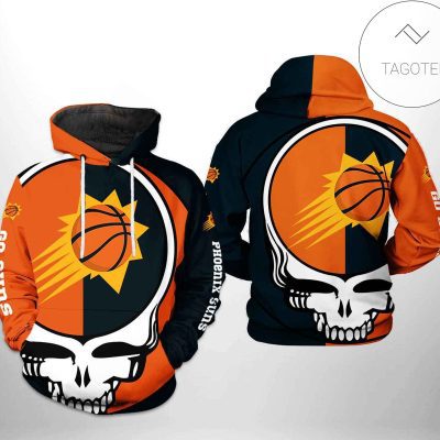 NBA Phoenix Suns Black Orange Skull Pullover Hoodie V3