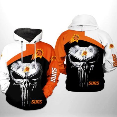 NBA Phoenix Suns Black Orange Punisher Skull Pullover Hoodie