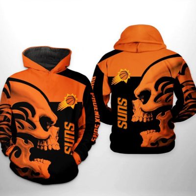 NBA Phoenix Suns Black Orange Punisher Skull Pullover Hoodie V2