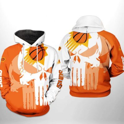 NBA Phoenix Suns White Orange Punisher Skull Pullover Hoodie