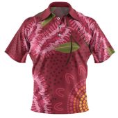 Australia Flowers Aboriginal Polo Shirt - Pink Bottle Brush Flora In Indigenous Painting Polo Shirt