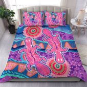 Australia Animals Platypus Aboriginal Bedding Set - Blue Platypus With Aboriginal Art Dot Painting Patterns Inspired Bedding Set