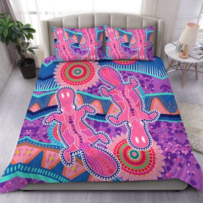 Australia Animals Platypus Aboriginal Bedding Set - Blue Platypus With Aboriginal Art Dot Painting Patterns Inspired Bedding Set
