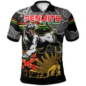 Penrith Panthers Anzac Custom Polo Shirt - Anzac Rugby Aboriginal Inspired Pattern Polo Shirt