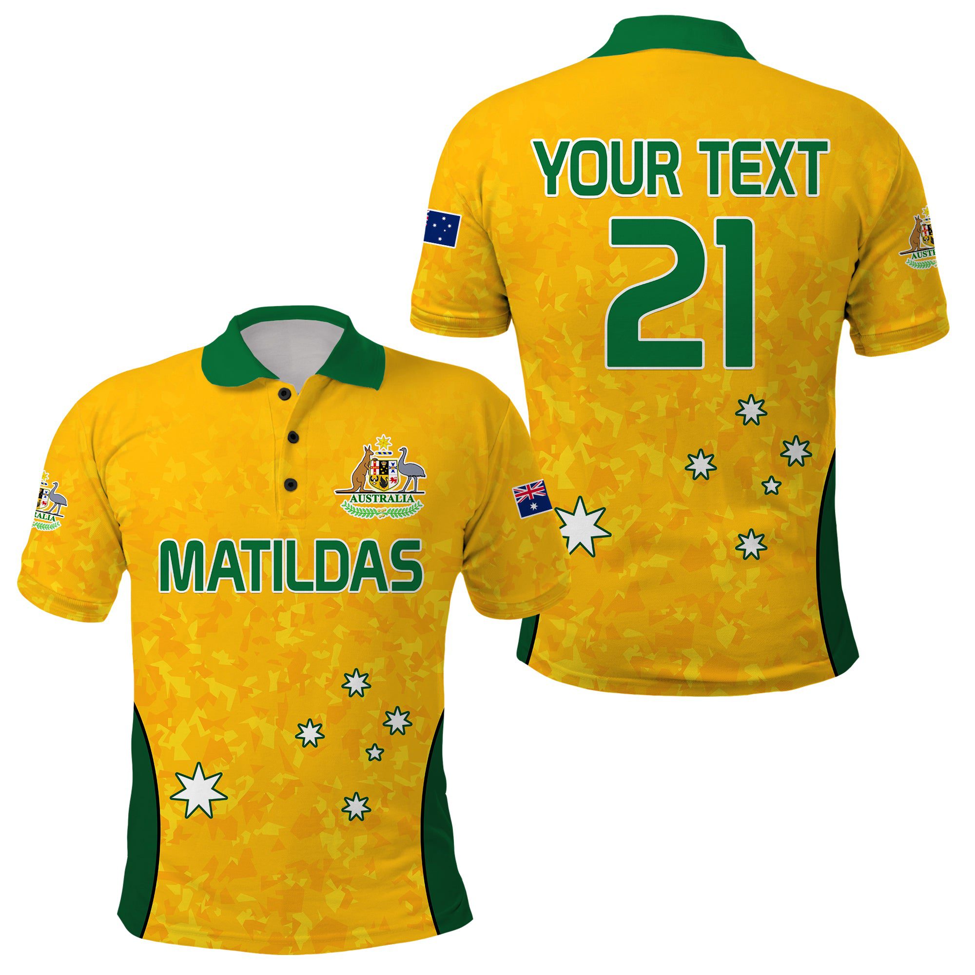 (Custom Text and Number) Australia Soccer Polo Shirt Socceroos With Kangaroo - Matildas 2023 LT9 (Custom Text and Number) Australia Soccer Polo Shirt Socceroos With Kangaroo - Matildas 2023 LT9