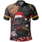 Penrith Panthers Christmas Polo Shirt Penrith Panthers - Merry Christmas Hat Aboriginal Style