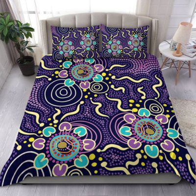 Australia Aboriginal Bedding Set - Purple Painting With Aboriginal Inspired Dot Bedding Set