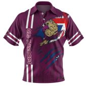 Queensland Maroons Polo Shirt - Happy Australia Day Flag Scratch Style