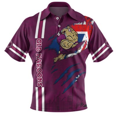 Queensland Maroons Polo Shirt - Happy Australia Day Flag Scratch Style