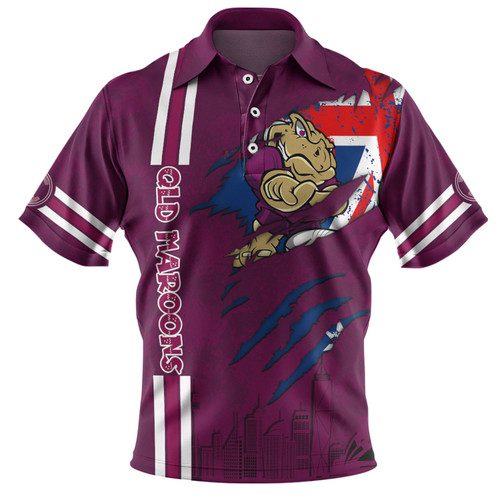 Queensland Maroons Polo Shirt - Happy Australia Day Flag Scratch Style Queensland Maroons Polo Shirt - Happy Australia Day Flag Scratch Style