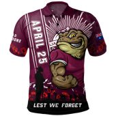 Queensland Maroons Polo Shirt Anzac Day Lest We Forget Strong Fighting Spirit