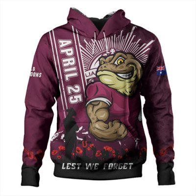 Queensland Maroons Hoodie Anzac Day Lest We Forget Strong Fighting Spirit