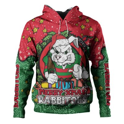 South Sydney Rabbitohs Custom Hoodie - Merry Christmas Our Beloved Team With Aboriginal Dot Art Pattern Hoodie