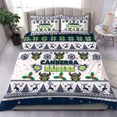 Canberra Raiders Christmas Bedding Set - Canberra Raiders Special Ugly Christmas Bedding Set