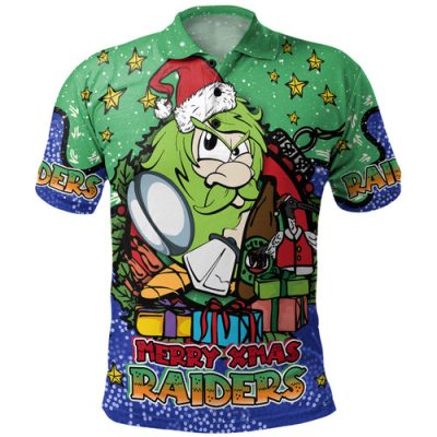 Canberra Raiders Christmas Custom Polo Shirt - Merry Christmas Our Beloved Team With Aboriginal Dot Art Pattern Polo Shirt