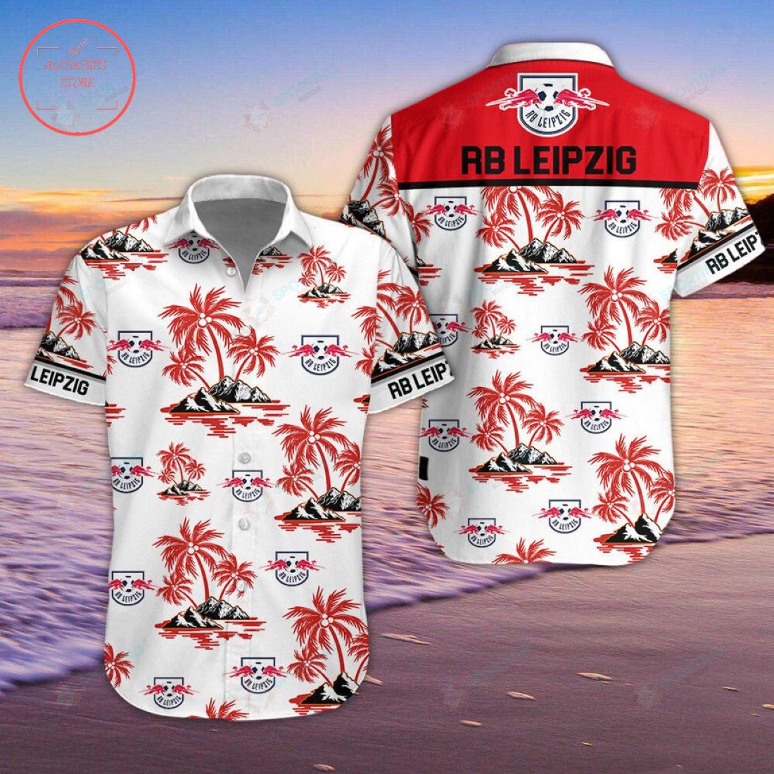 RB Leipzig Coconut Tree White Red Hawaiian Shirt RB Leipzig Coconut Tree White Red Hawaiian Shirt