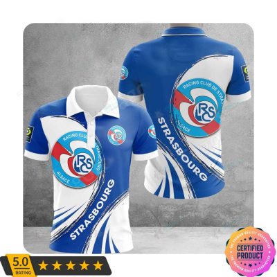 RC Strasbourg Alsace Blue White Logo Polo Shirt