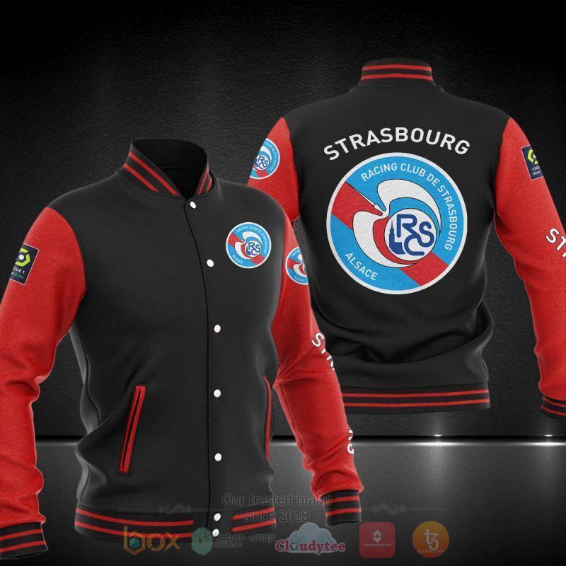 RC Strasbourg Alsace Black Red Baseball Jacket RC Strasbourg Alsace Black Red Baseball Jacket