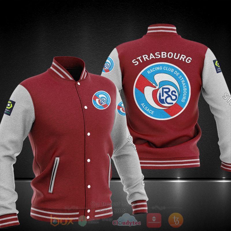 RC Strasbourg Alsace Maroon White Baseball Jacket RC Strasbourg Alsace Maroon White Baseball Jacket