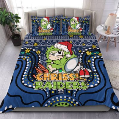 Canberra Raiders Christmas Custom Bedding Set - Christmas Knit Patterns Vintage Jersey Ugly Bedding Set