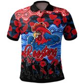 Sydney Roosters Polo Shirt - Custom Anzac Rooster With Aboriginal Inspired Patterns Poppy Polo Shirt