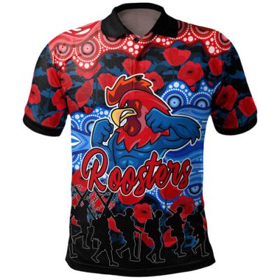 Sydney Roosters Polo Shirt - Custom Anzac Rooster With Aboriginal Inspired Patterns Poppy Polo Shirt