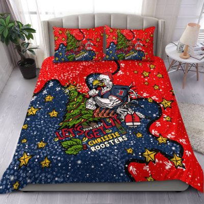 Sydney Roosters Christmas Custom Bedding Set - Let's Get Lit Chrisse Pressie Bedding Set