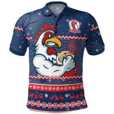 Sydney Roosters Christmas Custom Polo Shirt - Ugly Xmas And Aboriginal Patterns For Die Hard Fan Polo Shirt