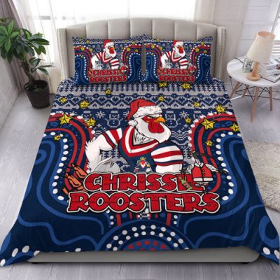 Sydney Roosters Christmas Custom Bedding Set - Christmas Knit Patterns Vintage Jersey Ugly Bedding Set