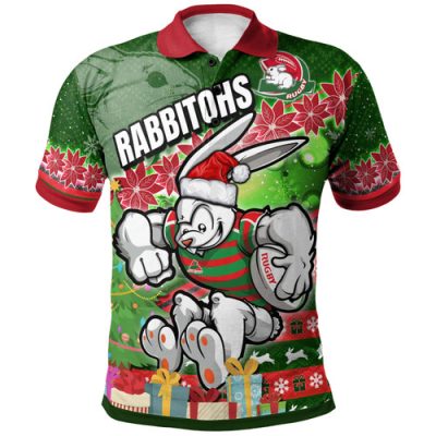 South Sydney Rabbitohs Polo Shirt - Custom Christmas Tree Rabbit Ball Polo Shirt