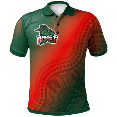 South Sydney Rabbitohs Polo Shirt - Custom Rabbit Aboriginal Inspired Style Pattern Personalised Player And Number Polo Shirt