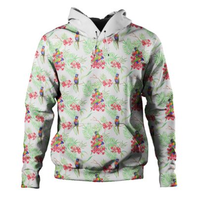 Australia Rainbow Lorikeets Hoodie - Rainbow Lorikeets Colorful Tropical Exotic Flowers Hoodie