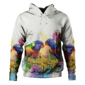 Australia Rainbow Lorikeets Hoodie - Rainbow Lorikeets Flying With Grevillea Flowers Art Hoodie