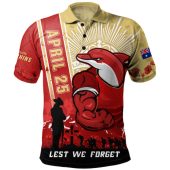 Redcliffe Dolphins Polo Shirt Anzac Day Lest We Forget Strong Fighting Spirit