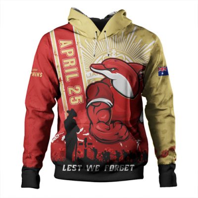 Redcliffe Dolphins Hoodie Anzac Day Lest We Forget Strong Fighting Spirit