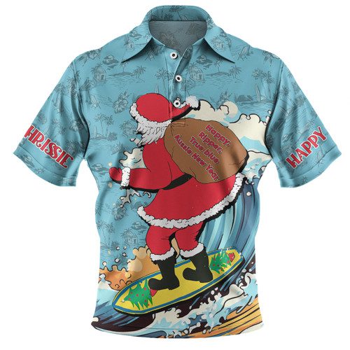 Australia Surfing Christmas Polo Shirt - Santa Happy Chrissie Tropical Pattern Polo Shirt Australia Surfing Christmas Polo Shirt - Santa Happy Chrissie Tropical Pattern Polo Shirt