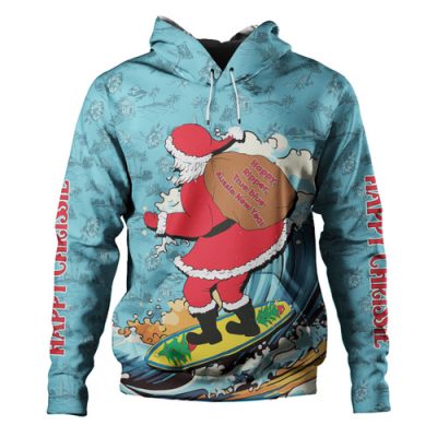 Australia Surfing Christmas Hoodie - Santa Happy Chrissie Tropical Pattern Hoodie