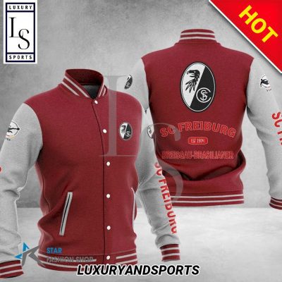 SC Freiburg Maroon White Baseball Jacket
