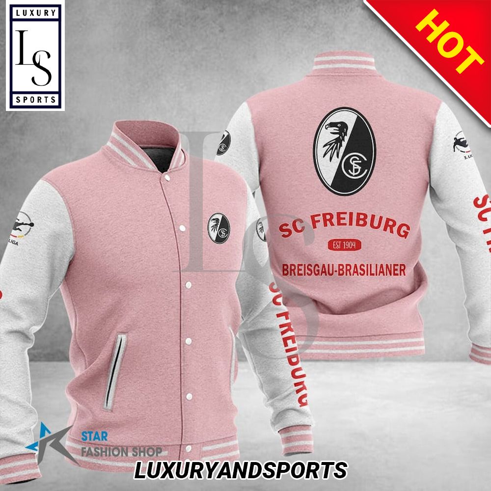 SC Freiburg Pink White Baseball Jacket SC Freiburg Pink White Baseball Jacket