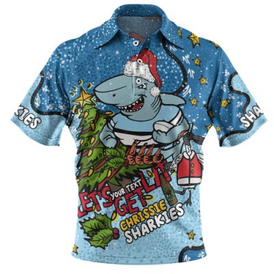 Cronulla-Sutherland Sharks Christmas Custom Polo Shirt - Let's Get Lit Chrisse Pressie Polo Shirt
