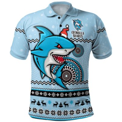 Cronulla-Sutherland Sharks Christmas Custom Polo Shirt - Ugly Xmas And Aboriginal Patterns For Die Hard Fan Polo Shirt
