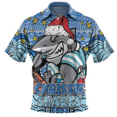 Cronulla-Sutherland Sharks Christmas Custom Polo Shirt - Christmas Knit Patterns Vintage Jersey Ugly Polo Shirt